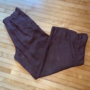 POETRY Relaxed Wide Leg Linen Trousers Pull On Dark Brown 29" Inseam/10